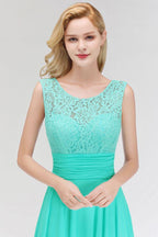 Crew Neck Lace Top Sleeveless Chiffon Bridesmaid Dress Aline Formal Dress