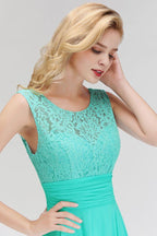 Crew Neck Lace Top Sleeveless Chiffon Bridesmaid Dress Aline Formal Dress