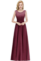 Crew Neck Lace Top Sleeveless Chiffon Bridesmaid Dress Aline Formal Dress by misshow.com