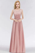 Crew Neck Lace Top Sleeveless Chiffon Bridesmaid Dress Aline Formal Dress by misshow.com