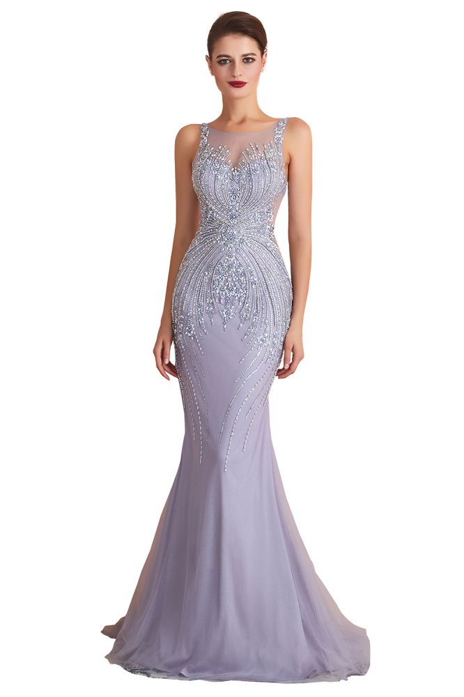 Crew Neck Sleeveless Beading Mermaid Prom Dress Evening Maxi Gown