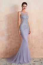 Crew Neck Sleeveless Beading Mermaid Prom Dress Evening Maxi Gown