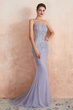 Crew Neck Sleeveless Beading Mermaid Prom Dress Evening Maxi Gown