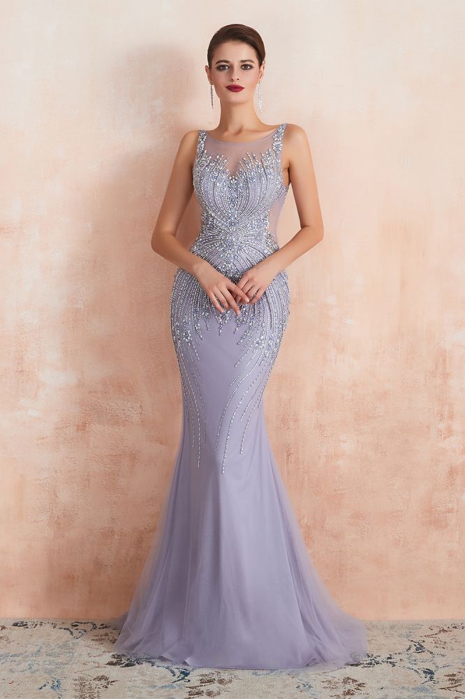 Crew Neck Sleeveless Beading Mermaid Prom Dress Evening Maxi Gown