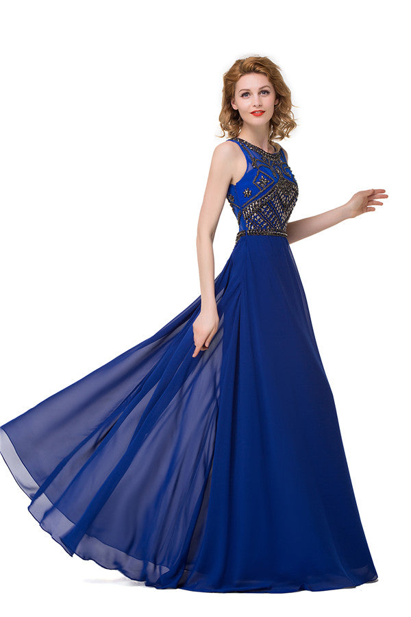 Crew Sweep-length A-line Chiffon Sequins Formal Dresses