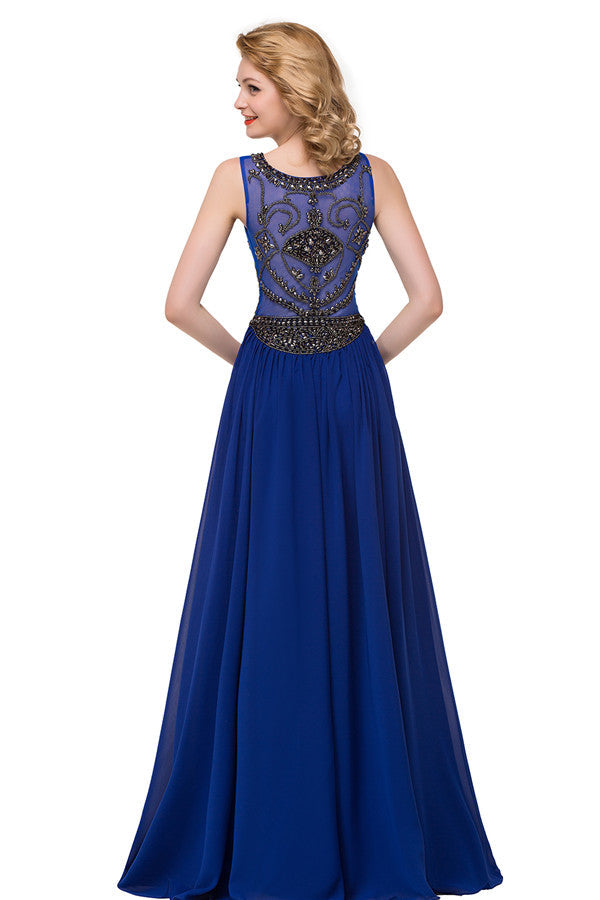 Crew Sweep-length A-line Chiffon Sequins Formal Dresses