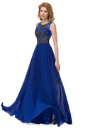 Rundhalsausschnitt, bodenlang, A-Linie, Chiffon, Pailletten, Abendkleider