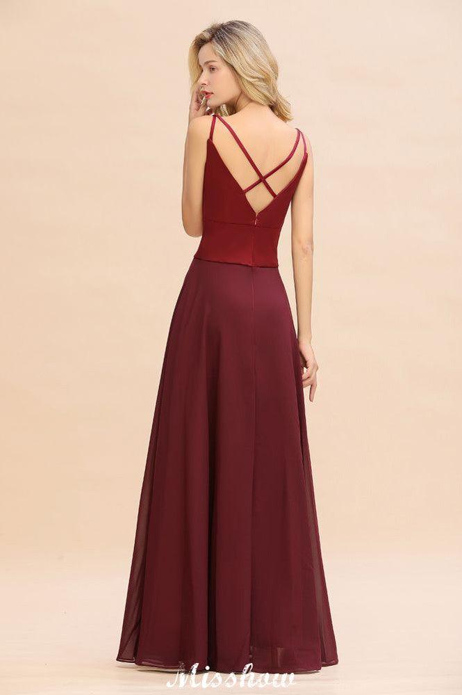 Cross Backless  Floor Length Satin Evening Gowns Burgundy Bridesmaid Dress
