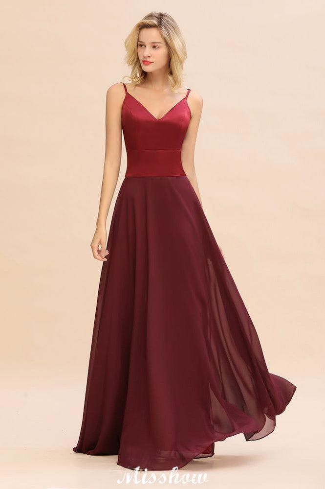 Cross Backless  Floor Length Satin Evening Gowns Burgundy Bridesmaid Dress