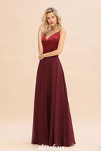 Cross Backless  Floor Length Satin Evening Gowns Burgundy Bridesmaid Dress