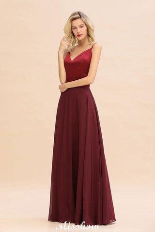 Cross Backless  Floor Length Satin Evening Gowns Burgundy Bridesmaid Dress