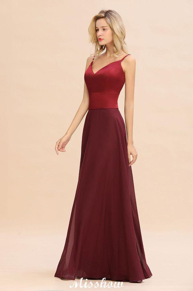 Cross Backless  Floor Length Satin Evening Gowns Burgundy Bridesmaid Dress