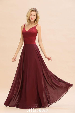 Cross Backless  Floor Length Satin Evening Gowns Burgundy Bridesmaid Dress