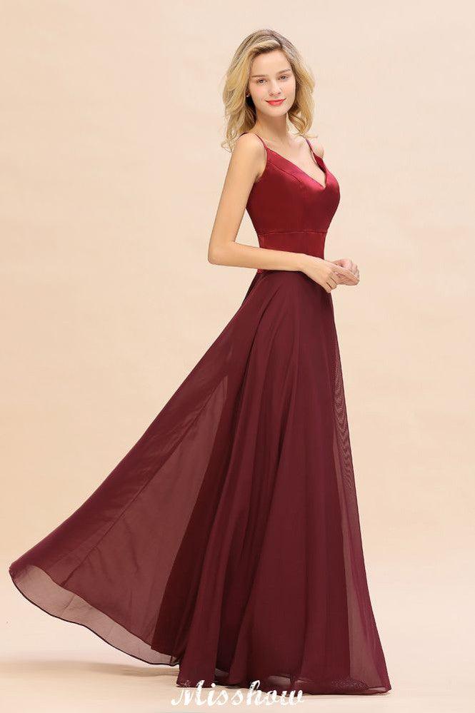 Cross Backless  Floor Length Satin Evening Gowns Burgundy Bridesmaid Dress