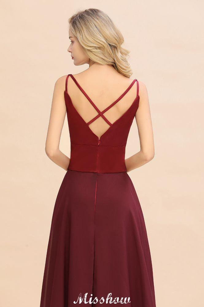 Cross Backless  Floor Length Satin Evening Gowns Burgundy Bridesmaid Dress
