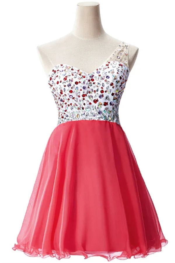 Kristall-A-Linie Ein-Schulter Chiffon Festkleid