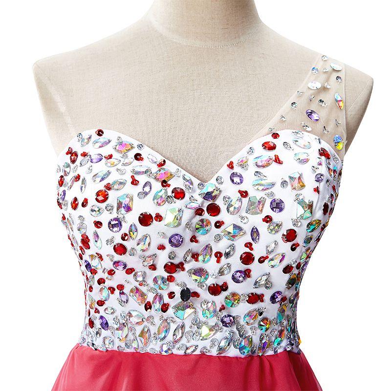 Kristall-A-Linie Ein-Schulter Chiffon Festkleid