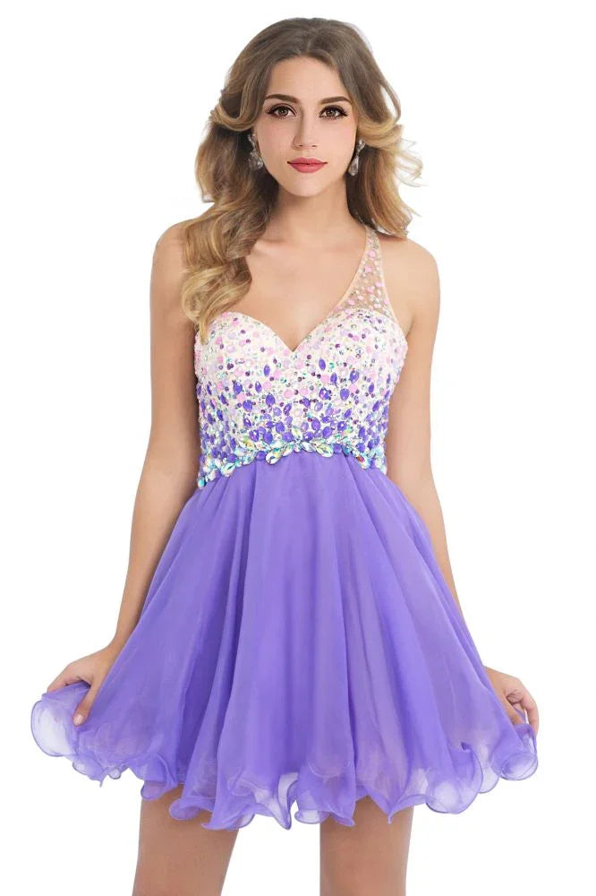 Kristall-A-Linie Ein-Schulter Chiffon Festkleid