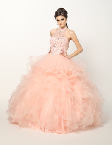 Ballkleid mit Rüschen und hohem Kragen von Juliet 1420