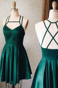 Robe courte verte satinée en ligne A mignonne pour bal de fin d'études ou soirée PD127