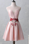 Süßes, kurzes, rosa Illusion-Abendkleid mit U-Ausschnitt, PD217