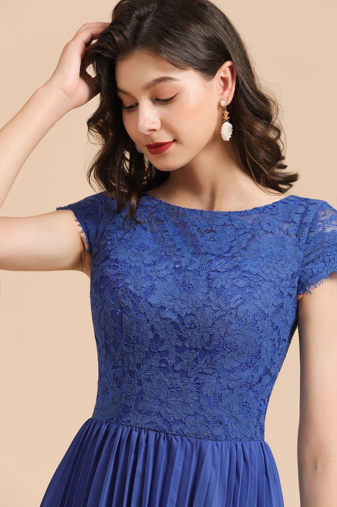 Niedliches Spitze Chiffon Mini-Partykleid Kurzärmlig Kniebundlanges Homecoming-Kleid