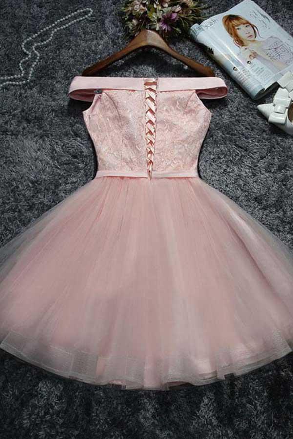 Cute Pink Lace Tulle Short Prom Dress Homecoming Dress PD144