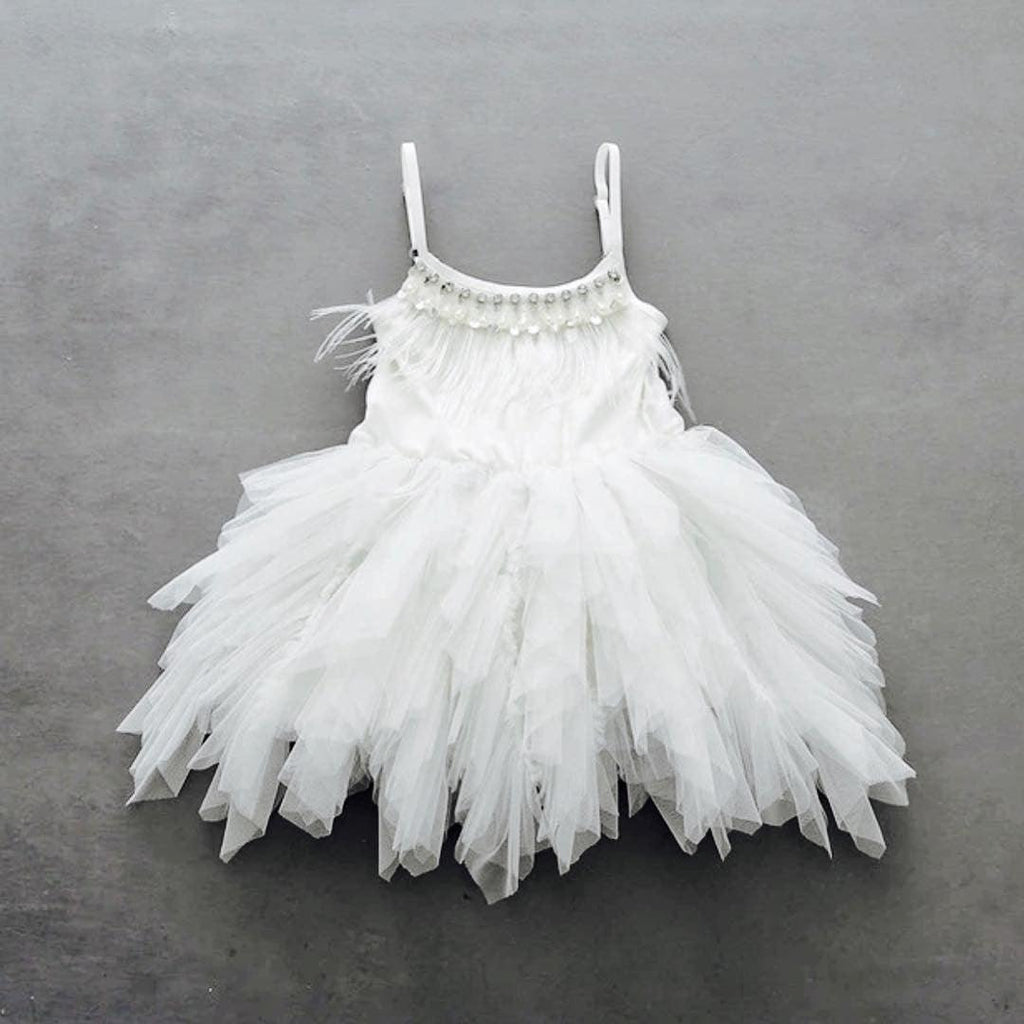 Cute Short A-line Spaghetti Straps Feather Flower Girl Dresses