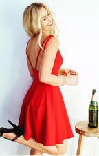 Vestidos de festa curtos e fofos, corte A, decote em V, sem mangas, costas nuas