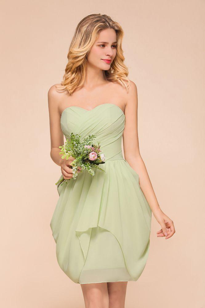 Cute Sleeveless slim Ruffle Chiffon Mini Bridesmaid Dress Wedding Guest Dress