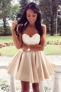 Vestido Corto de Fiesta de Bienvenida con Aplicaciones de Encaje Corazón Dulce PG171