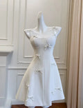 Niedliches weißes Satin-A-Linien Homecoming-Minipartykleid mit Schleife Y8579