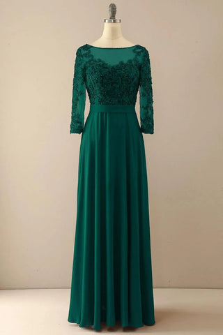 Kleid der Brautmutter mit Applikationen, Nähperlen und Illusionsärmeln