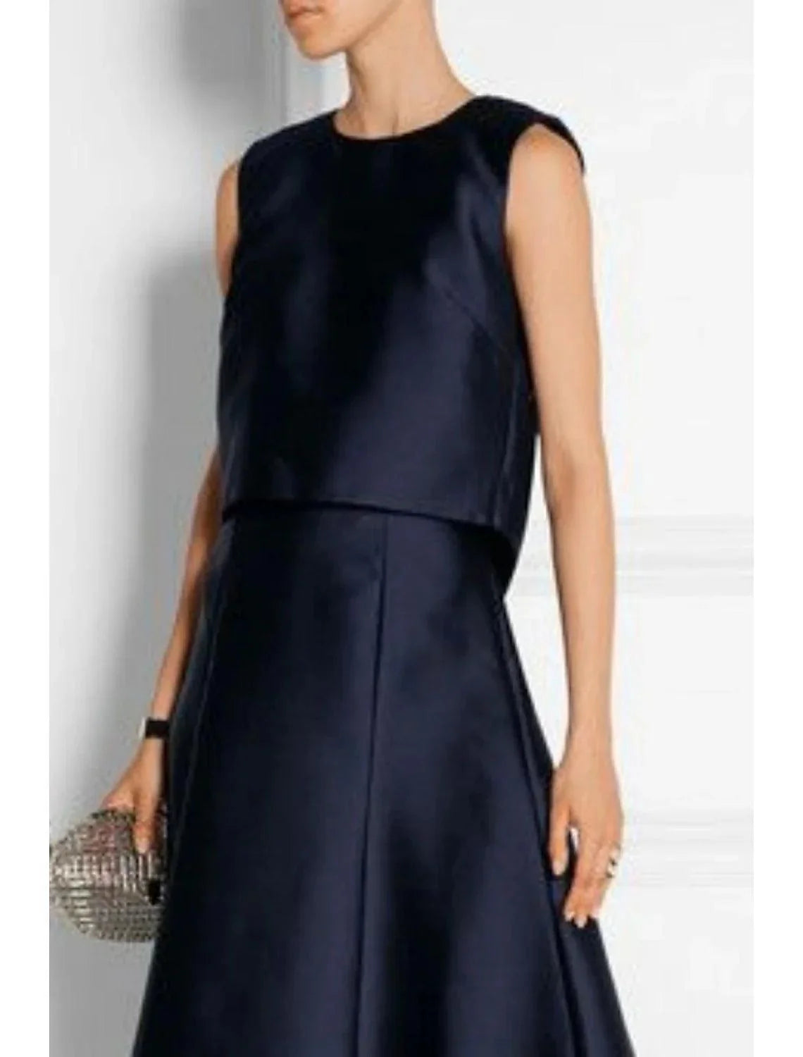 Vestido de mãe da noiva de duas peças, estilo coluna, simples, elegante, com decote alto e baixo, assimétrico, tafetá, sem mangas, com pregas, cor sólida