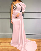 Dark Green Long Sleeves Mermaid Evening Dress with Beads Appliques Lace