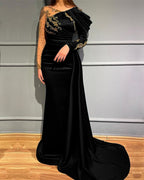 Dark Green Long Sleeves Mermaid Evening Dress with Beads Appliques Lace