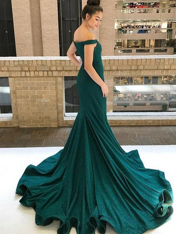 Dark Green Off-the-Shoulder Long Mermaid Evening Prom Dress