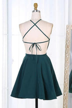 Dunkelgrünes Kurzes Satin-Heimkehrkleid Partykleider PD301