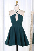 Dunkelgrünes Kurzes Satin-Heimkehrkleid Partykleider PD301