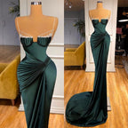 Dark Green Spaghetti Straps Mermaid Satin Long Evening Dresses
