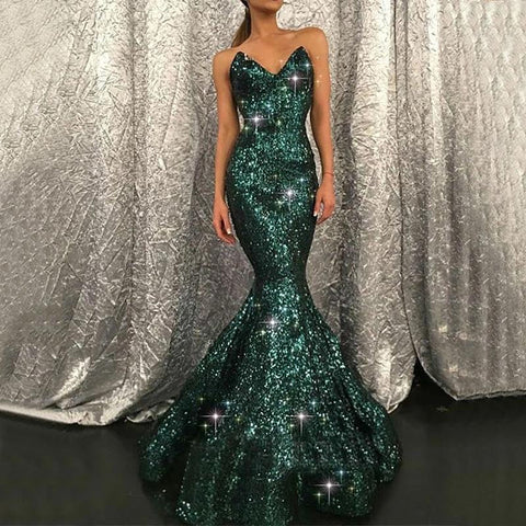 Dark Green Long Sweetheart Mermaid Prom Dress with Sequins