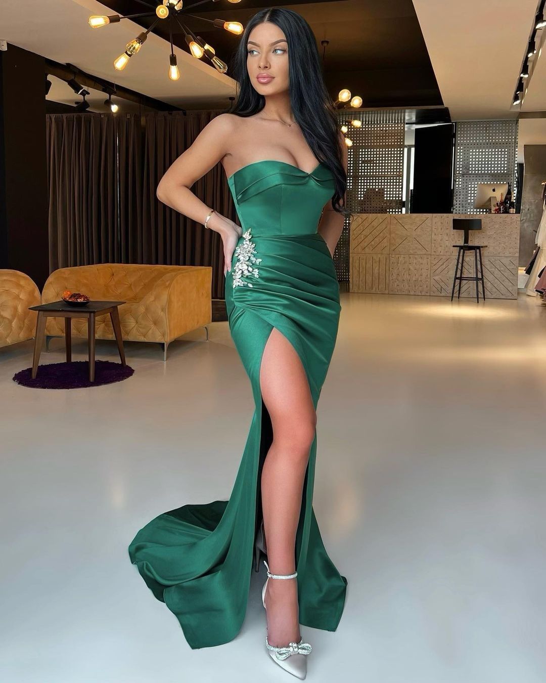 Dark Green Sweetheart Sleeveless Long Mermaid Prom Dress with Split