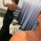 Dark Green V-Neck Long Mermaid Formal Prom Dress with Sequins