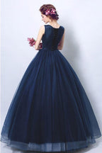Dunkelmarineblaues Ballkleid mit Applikationen PG698