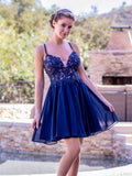 Robe de bal de débutante mini longueur à dos lacé avec applique en V profond