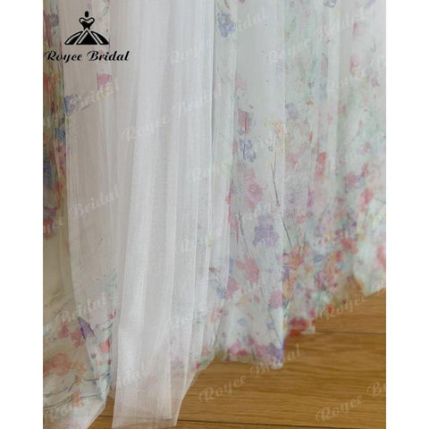 Tiefem V-Ausschnitt A-Linie Boho Beach Print Blumenhochzeitskleid für Frauen 2025 Vestidos Civil Brautkleider Vestido Fiesta Boda Invitada 