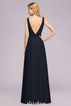 Deep V-Neck Beading A-line Bridesmaid Dress Floor Length Maid of Honor Dress