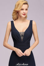 Deep V-Neck Beading A-line Bridesmaid Dress Floor Length Maid of Honor Dress