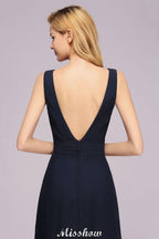 Deep V-Neck Beading A-line Bridesmaid Dress Floor Length Maid of Honor Dress