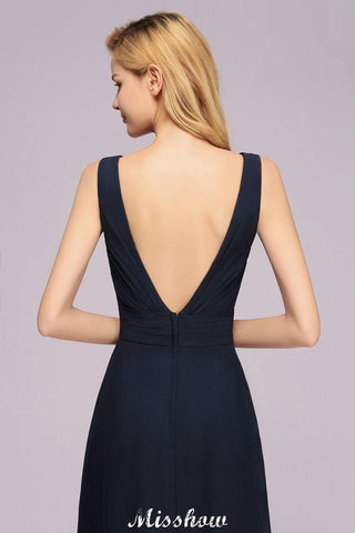 Deep V-Neck Beading A-line Bridesmaid Dress Floor Length Maid of Honor Dress